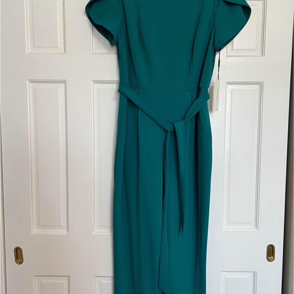 Calvin Klein Teal Cap-Sleeve Jumpsuit with Waist Tie
